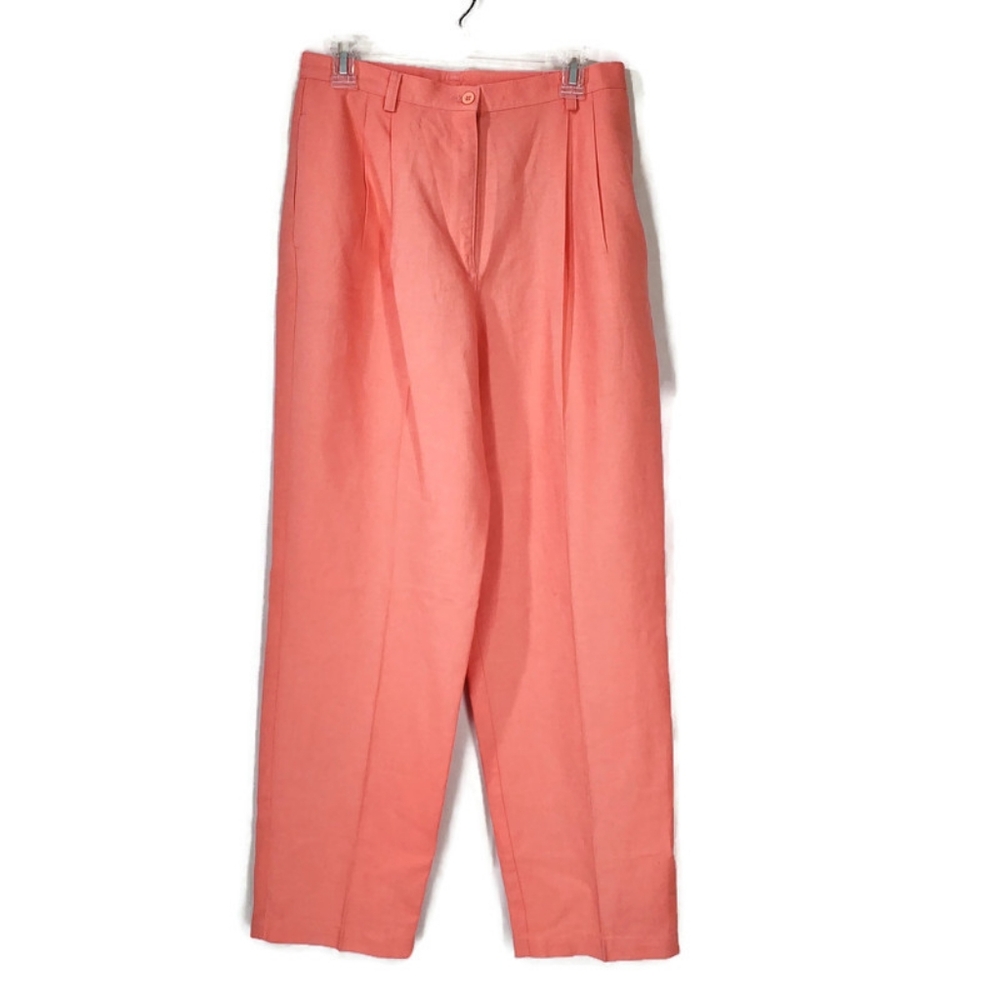 Liz Claiborne Vintage Pleated Linen Blend Trousers SZ 12 Deadstock NWT Pink